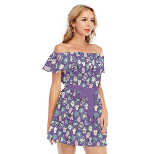 Tomb Sweet Tomb - Women's Off-shoulder Ruffle Dress