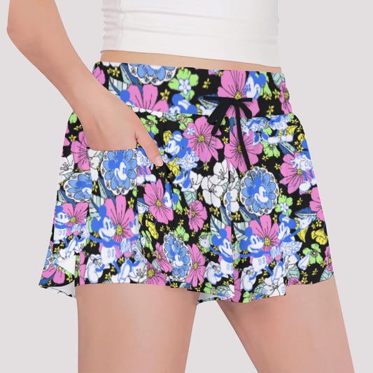 Garden Whimsy - Vintage Mouse Romancennie - Girls’ Flowy Pocket Shorts