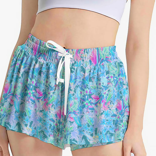 Bright Floral Flight - Neverland Adventure - Women's Flowy Pocket Shorts