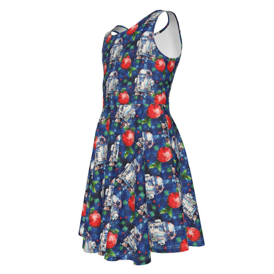 Little Blue Christmas Droid - Kid's Sleeveless Skater Dress