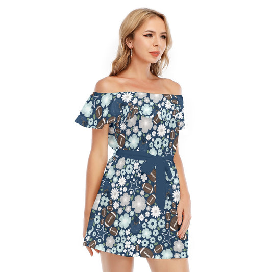 Blue Star Blooms - Women's Off-shoulder Ruffle Dress