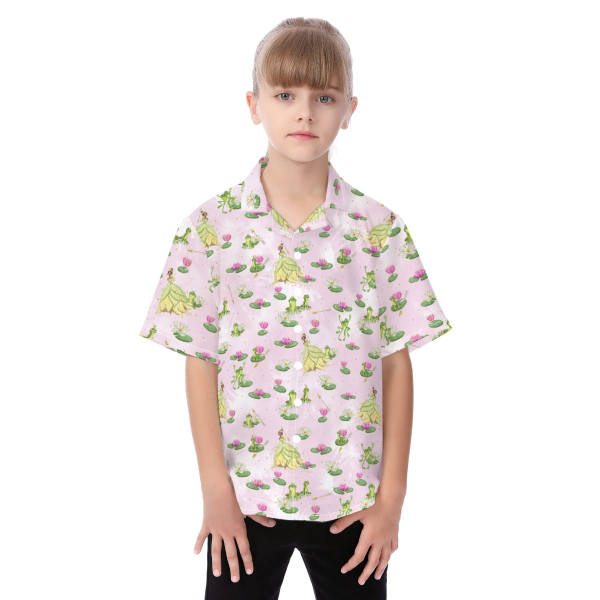 Watercolor Bayou Princess & FrogFrog - Kid's Hawaiian Button Up Shirt