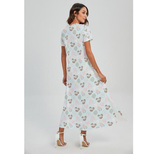 Pastel Island Treats - Women's V-Neck Side Split Maxi Dress