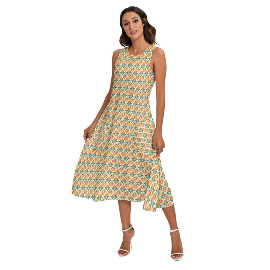 Retro Citrus Play - Women’s Diagonal Pocket Midi Dress