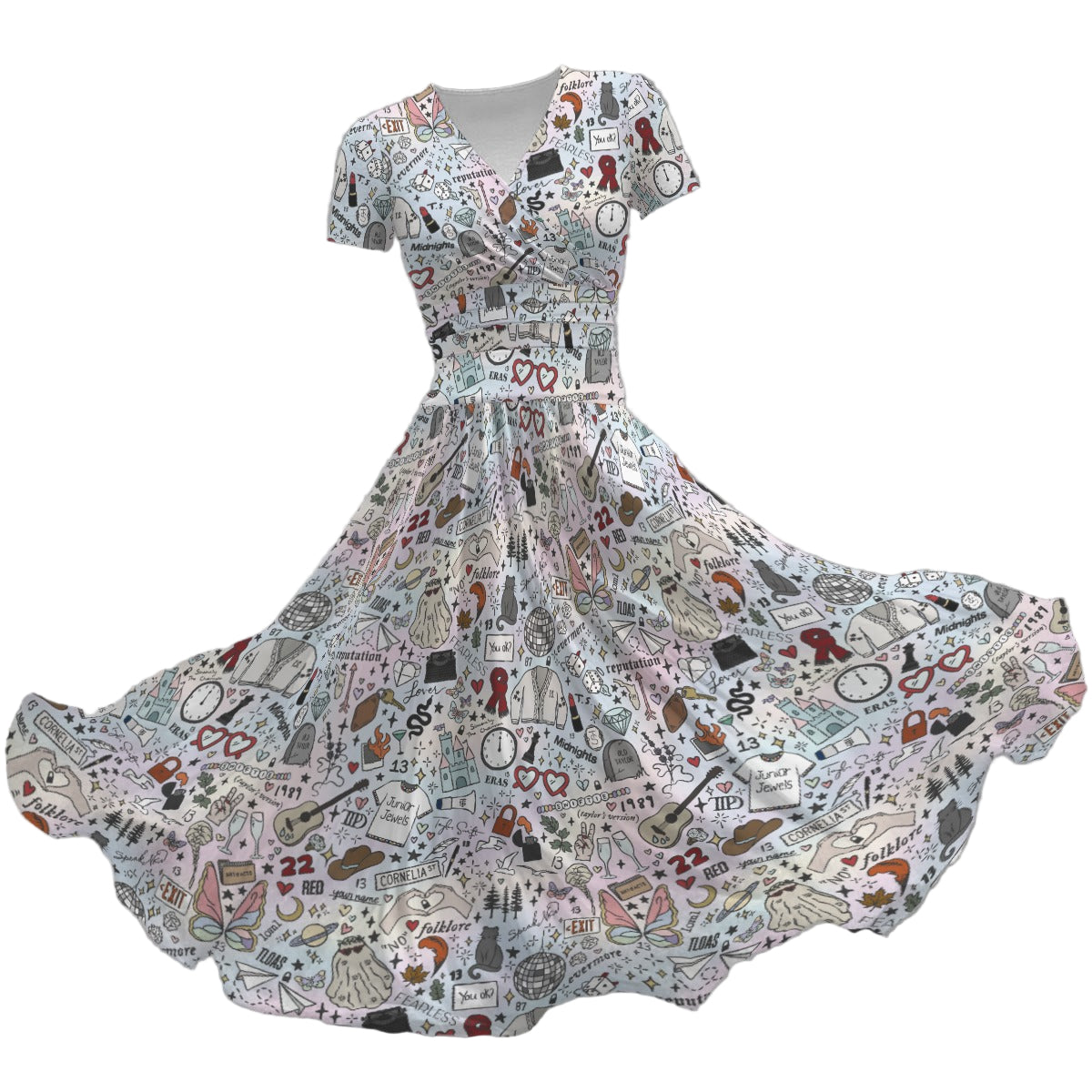 Every Era Collage - Women's V-Neck Ruched Midi Dress