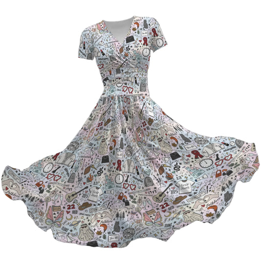 Every Era Collage - Women's V-Neck Ruched Midi Dress