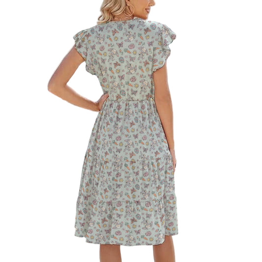 Springtime Bunny Cheer - Women's Tiered Pocket Midi Dress