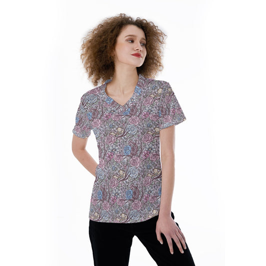 Fairytale Florals – Sleeping Enchantment - Women's Short Sleeve V-Neck T-Shirt
