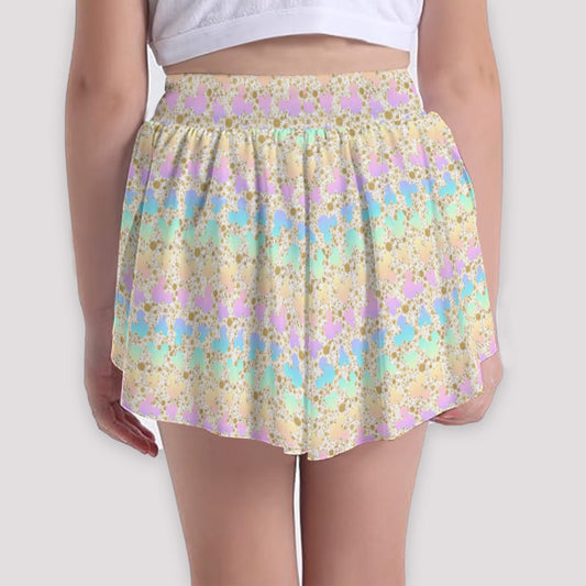 Gold Dot Rainbow Mouse Ears Castle - Girls’ Flowy Pocket Shorts