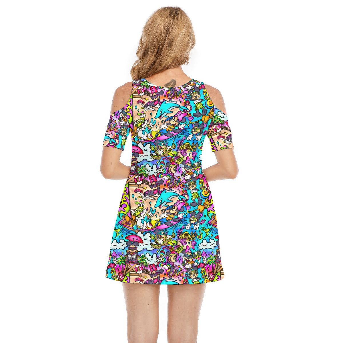 Island Beach Bash - Women's Cold Shoulder Cotton Dress