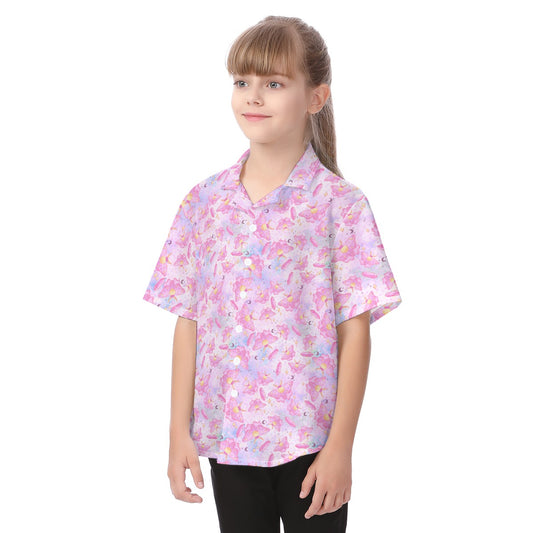 Pink Crystal Lunar Moths - Kid's Hawaiian Button Up Shirt