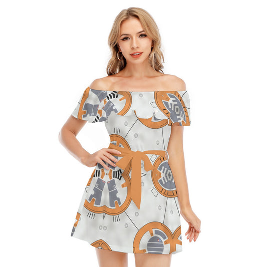 Little Round Droid - Women's Off-shoulder Ruffle Dress