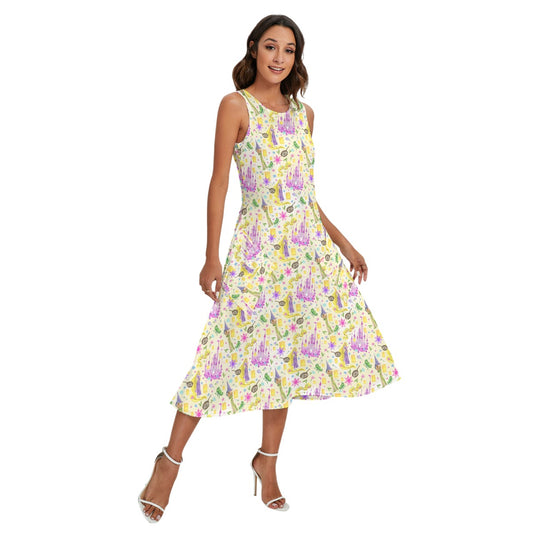 Watercolor Golden Hair Kingdom - Women’s Diagonal Pocket Midi Dress