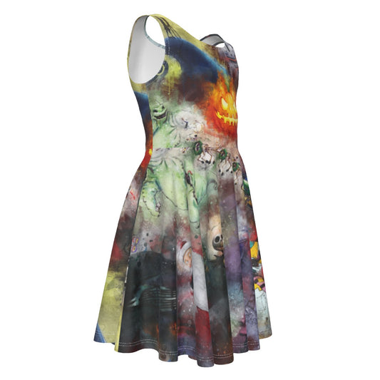 Watercolor Nightmare Town- Kid's Sleeveless Skater Dress