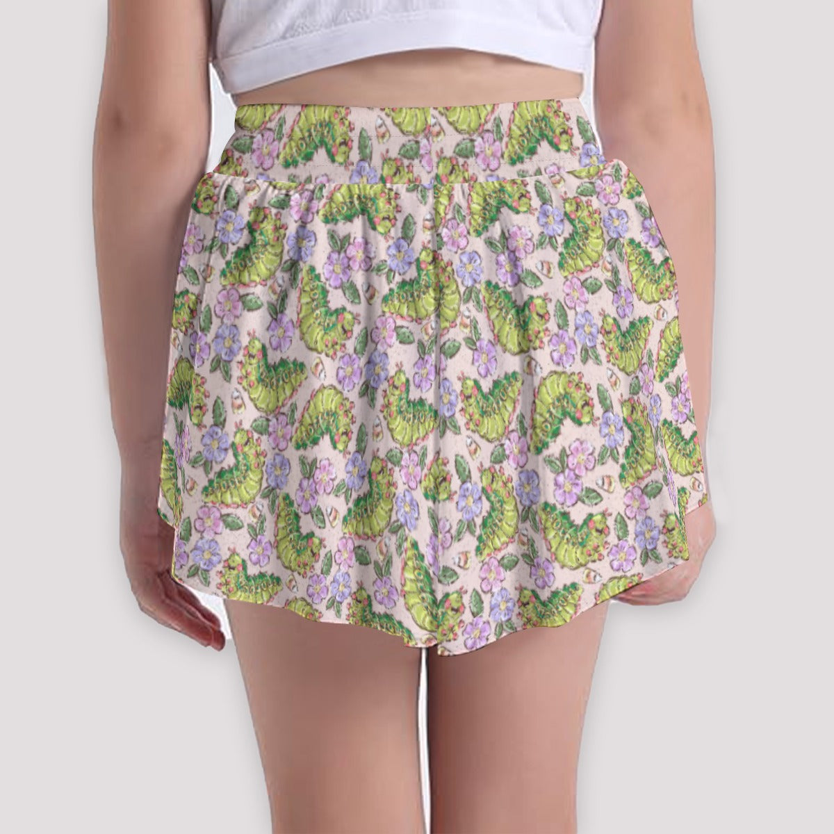 Cheerful Caterpillar Garden - Girls’ Flowy Pocket Shorts