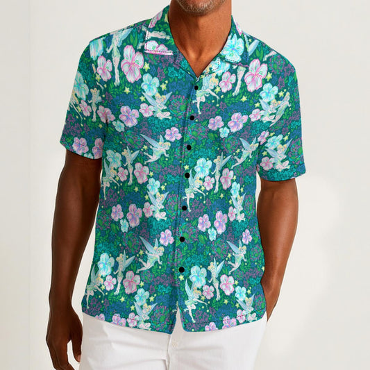 Pixie in Neon Blooms - Men’s Cotton-Rich Button Up Shirt