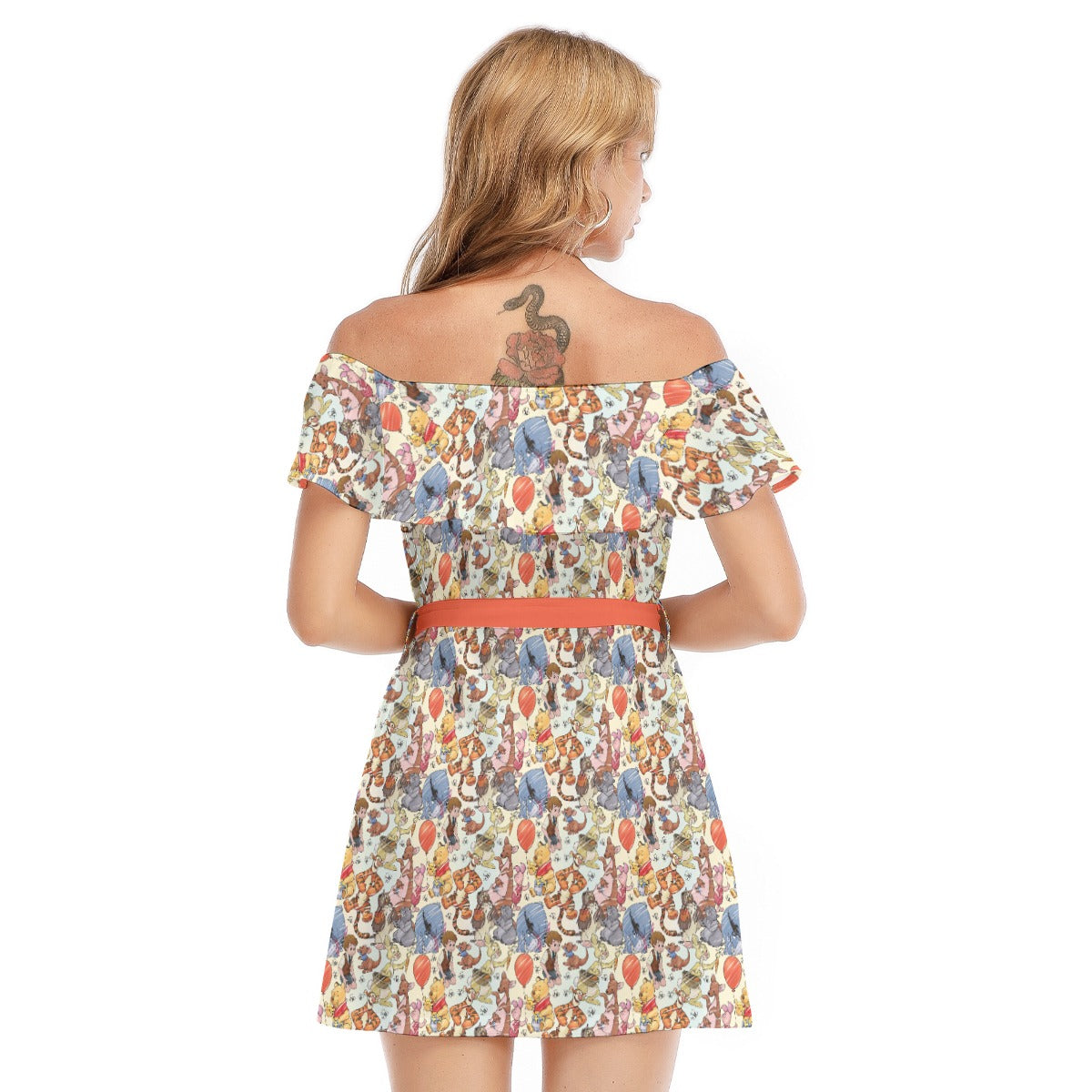 Woodland Friends Sketch - Women's Off-shoulder Ruffle Dress