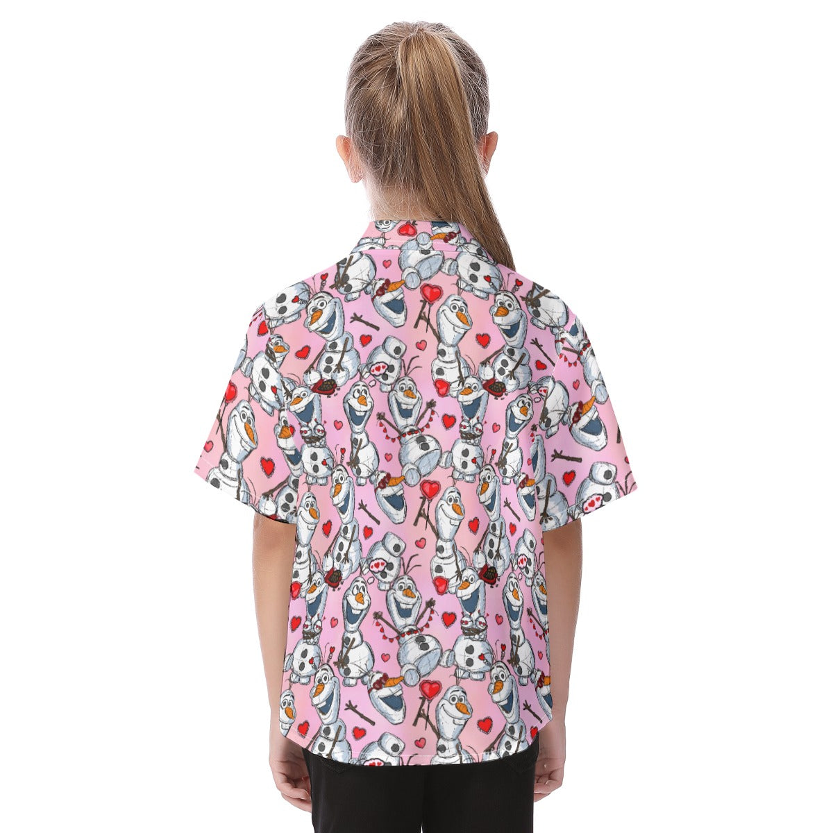 Sketched Snowman Valentine’s Day - Kid's Hawaiian Button Up Shirt