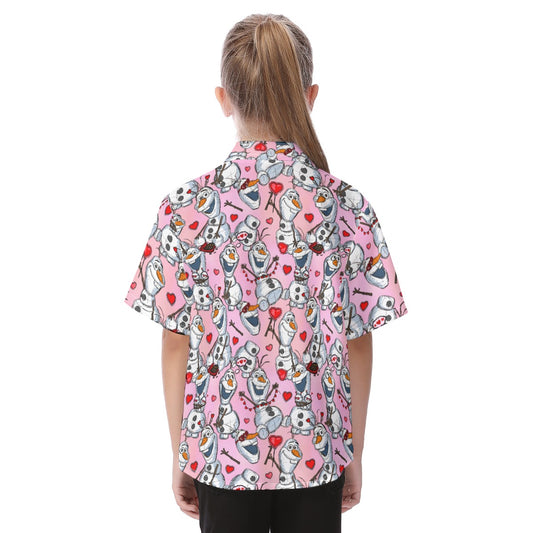 Sketched Snowman Valentine’s Day - Kid's Hawaiian Button Up Shirt