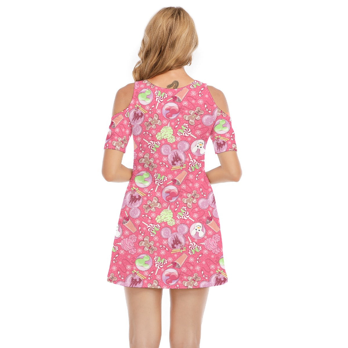 Winter Mouse Snacks & Balloons - Women's Cold Shoulder Cotton Dress