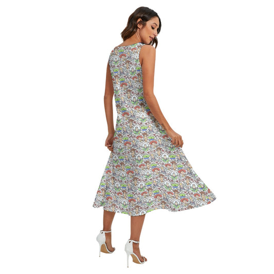 Sketch Autographs of Animated Toy Friends - Women’s Diagonal Pocket Midi Dress
