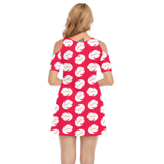 Island Leaf Print - Women's Cold Shoulder Cotton Dress