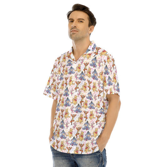Winnie The Pooh Sketched Autographs - Men's Hawaiian Button Up Shirt