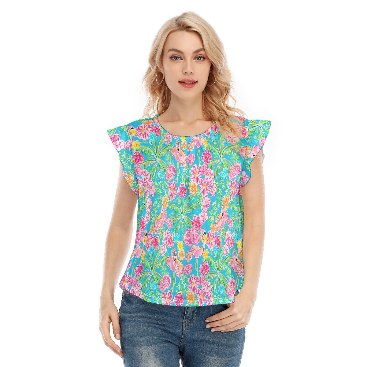 Flamingo Fiesta - Women’s Flutter Sleeve Top