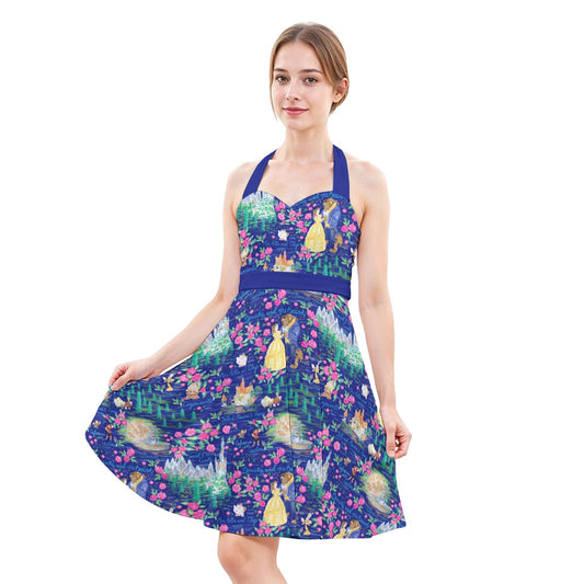 Enchanted Forest Romance - Women's Halter Vintage Pocket Dress