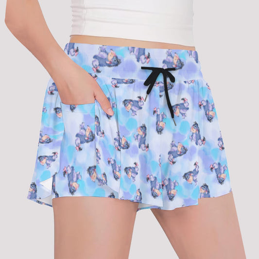 Watercolor Gentle Donkey - Girls’ Flowy Pocket Shorts