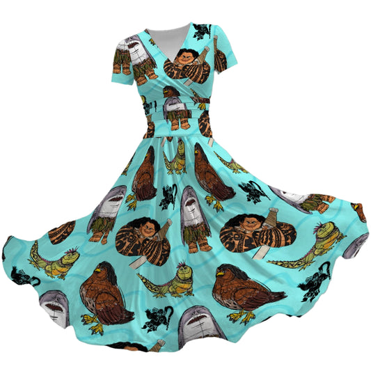 Shapeshifting Island Hero - Women's V-Neck Ruched Midi Dress