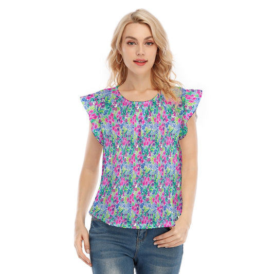 Bright Tropical Bliss - Island Mouse Duo - Women’s Flutter Sleeve Top