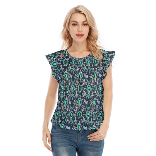 Garden Whimsy - Neverland Flight - Women’s Flutter Sleeve Top