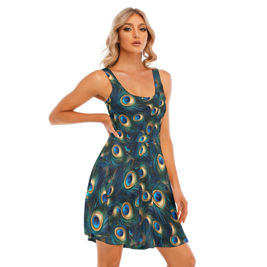 Animal Print - Peacock - Women's Sleeveless Pocket Skater Dress