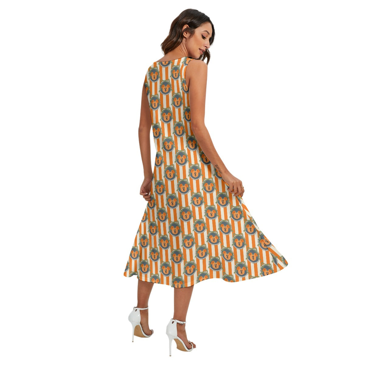 Pumpkin Cameo Stripes - Women’s Diagonal Pocket Midi Dress