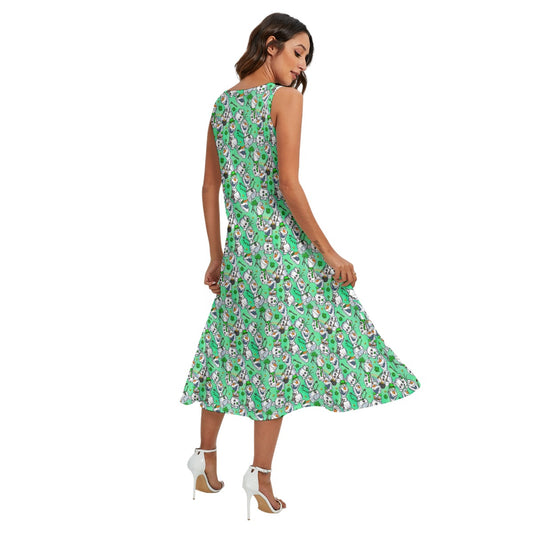Sketched Snowman St. Patrick’s Day - Women’s Diagonal Pocket Midi Dress