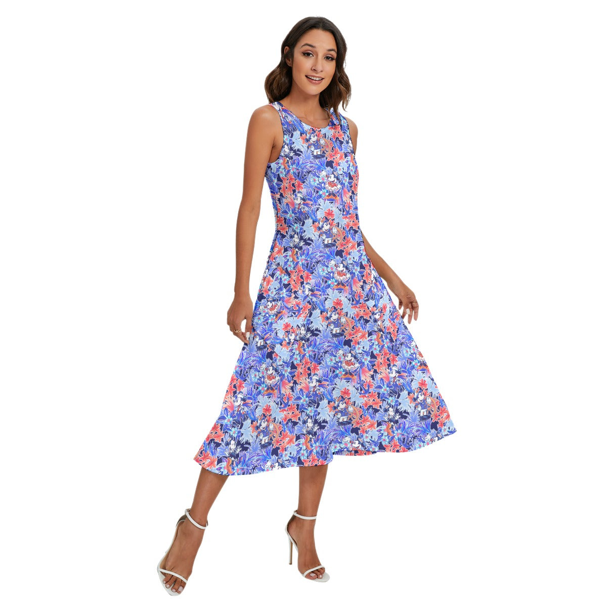 Navy Blooms Cruise - Women’s Diagonal Pocket Midi Dress