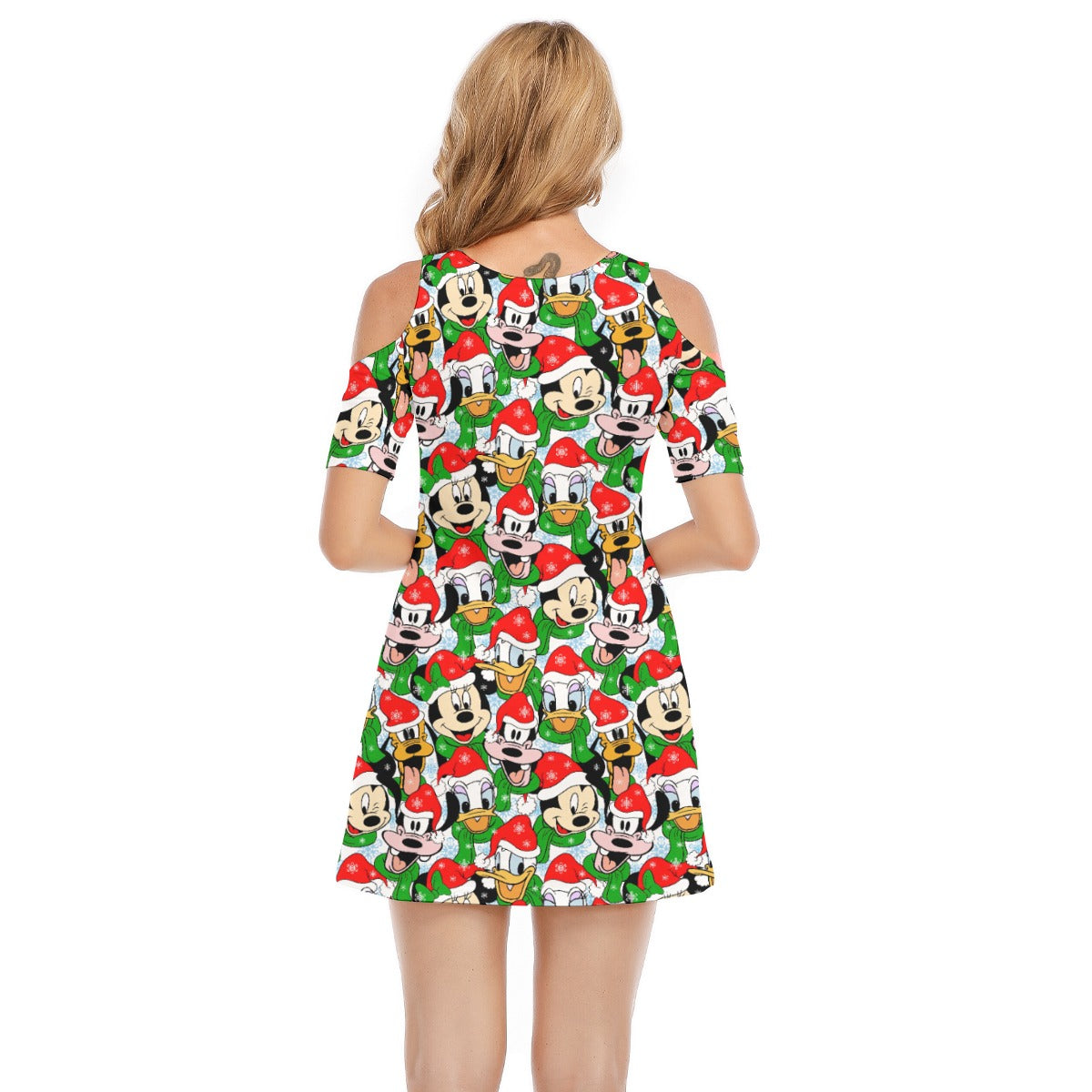 Mouse Friends in Santa HatsHats - Women's Cold Shoulder Cotton Dress