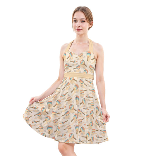 Retro Pickleball Volley - Women's Halter Vintage Pocket Dress
