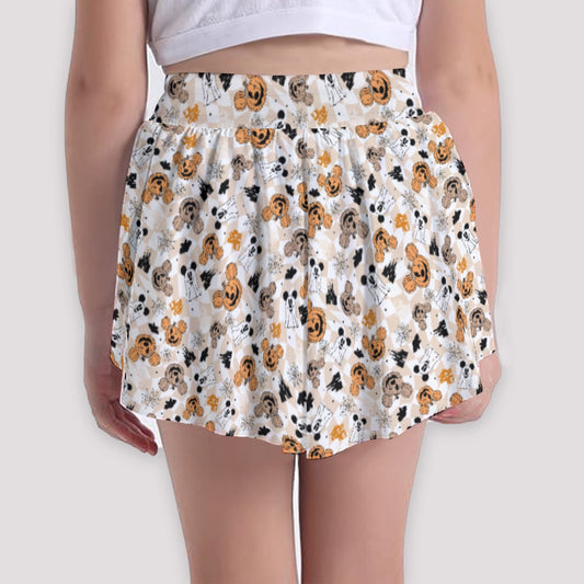 Checkered Halloween Ghosts & Pumpkinskins - Girls’ Flowy Pocket Shorts