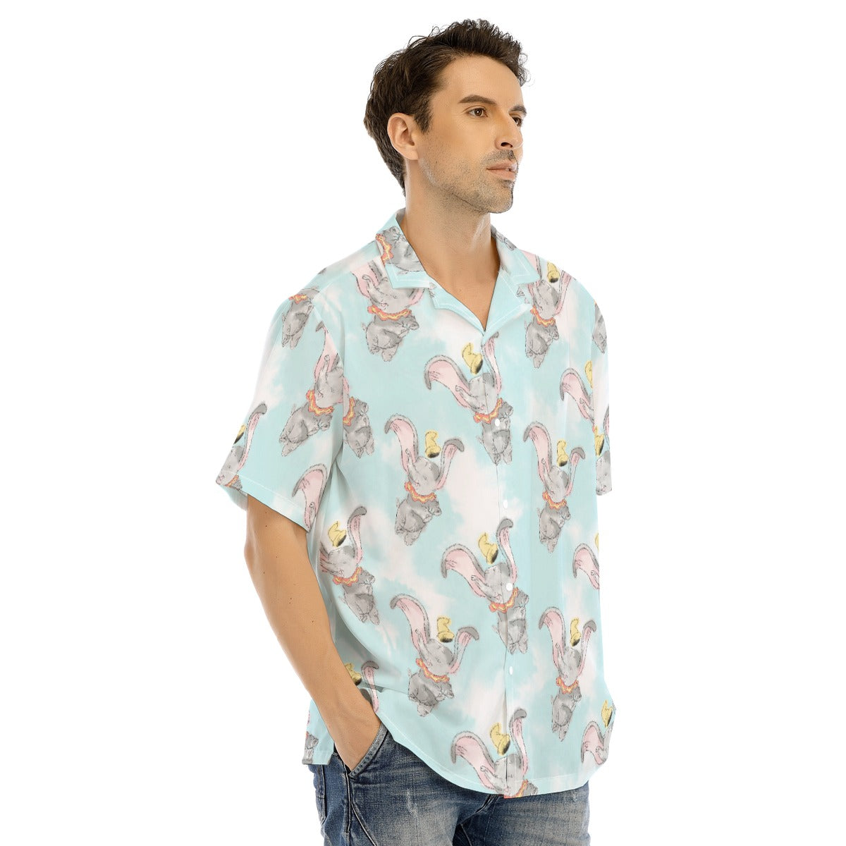 Sketch of Flying Elephant - Men's Hawaiian Button Up Shirt