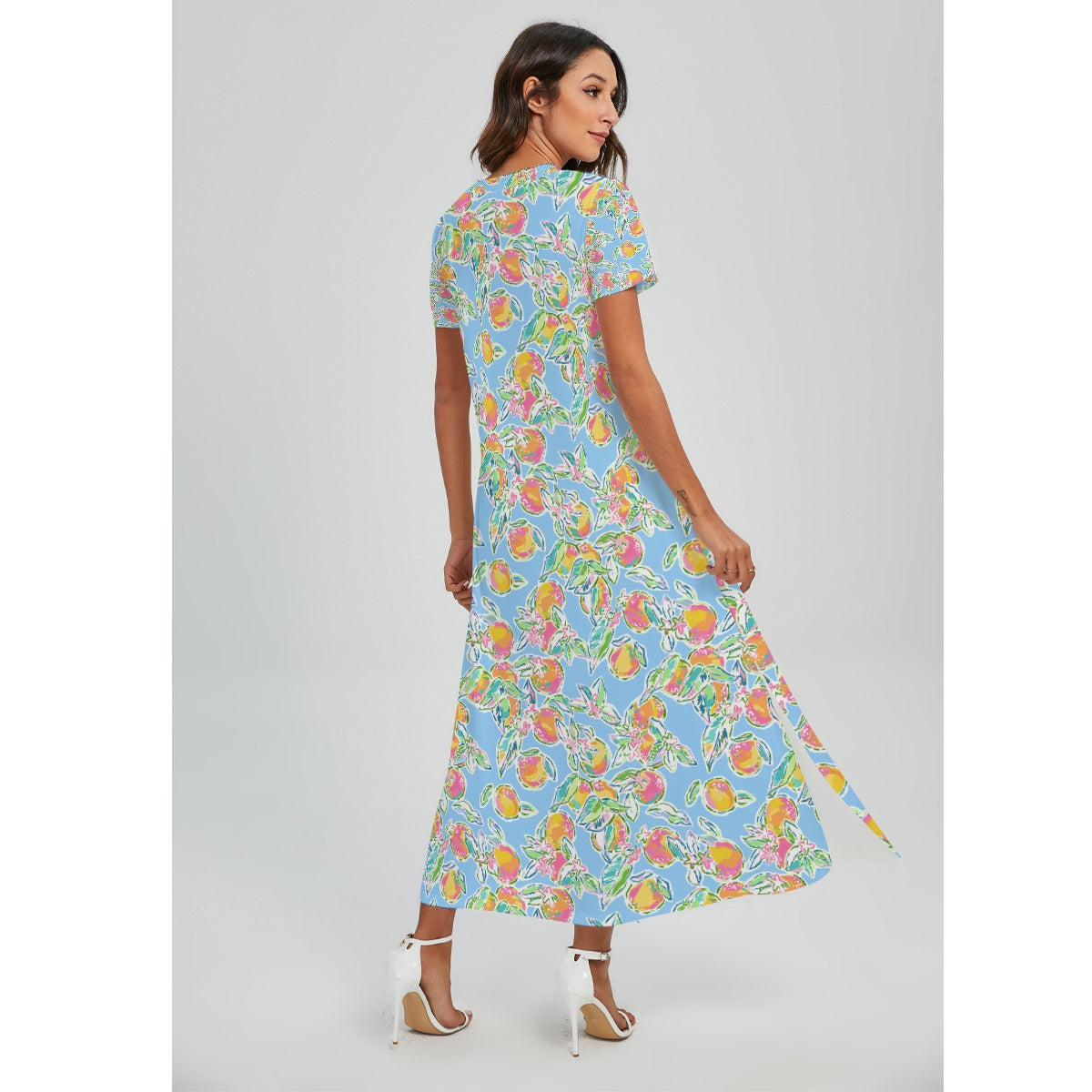 Peachy Keen - Women's V-Neck Side Split Maxi Dress