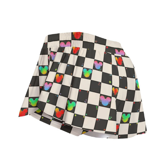 Rainbow Checker Mouse Ears - Women's Flowy Pocket Shorts