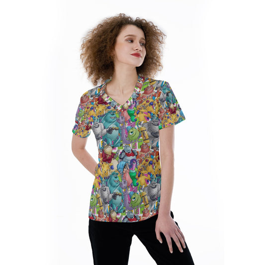 Monster Mayhem Sketched - Women's Short Sleeve V-Neck T-Shirt