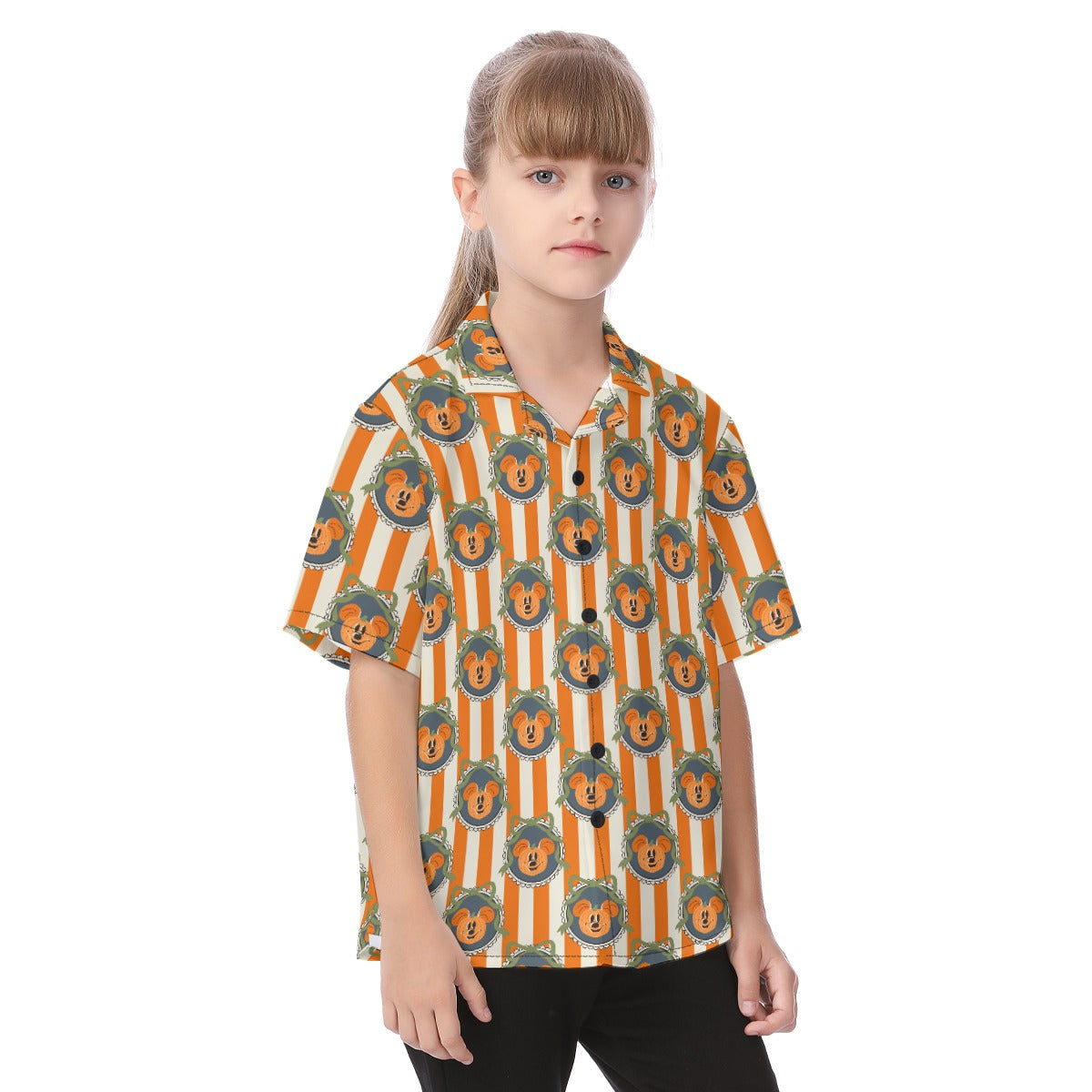 Pumpkin Cameo Stripes - Kid's Hawaiian Button Up Shirt