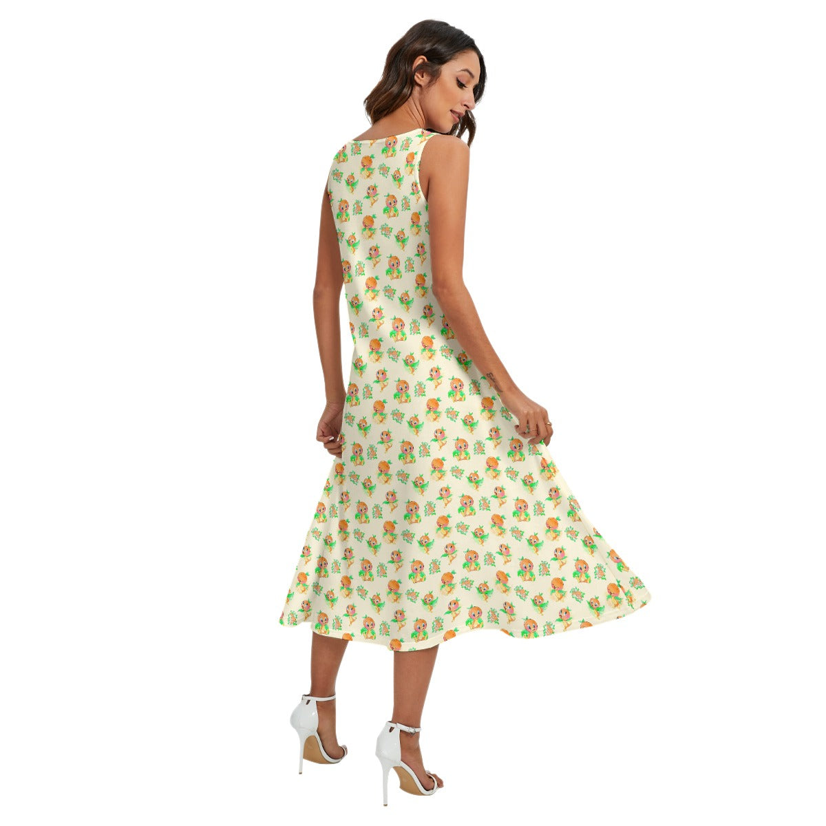 Citrus Charm Bird - Women’s Diagonal Pocket Midi Dress