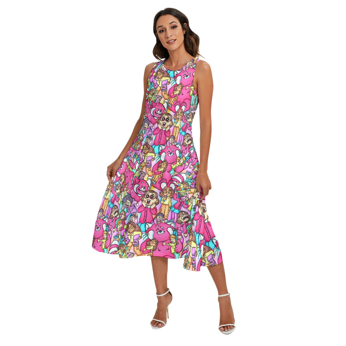 Red Panda Chaos Scenes - Women’s Diagonal Pocket Midi Dress