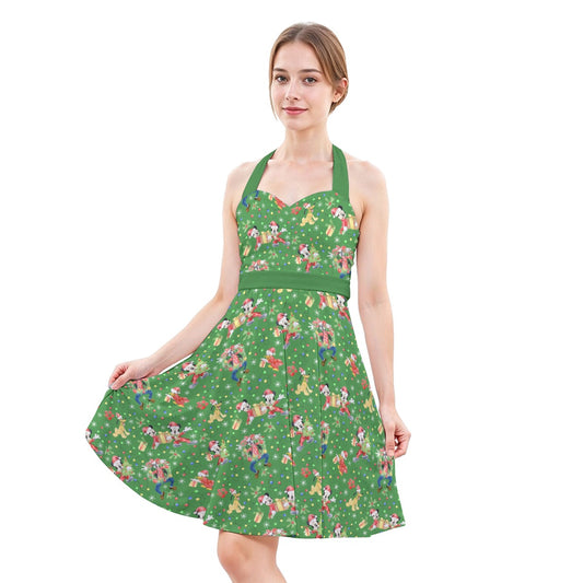Mouse & Friends Christmas Cheertmas - Women's Halter Vintage Pocket Dress