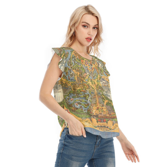 Vintage Theme Park Map - Women’s Flutter Sleeve Top