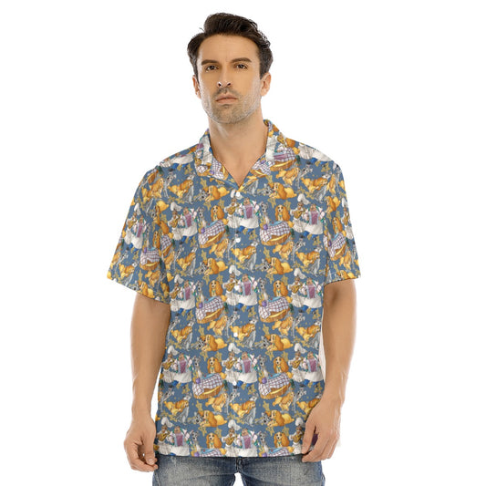 Puppy Love Sketchched - Men's Hawaiian Button Up Shirt